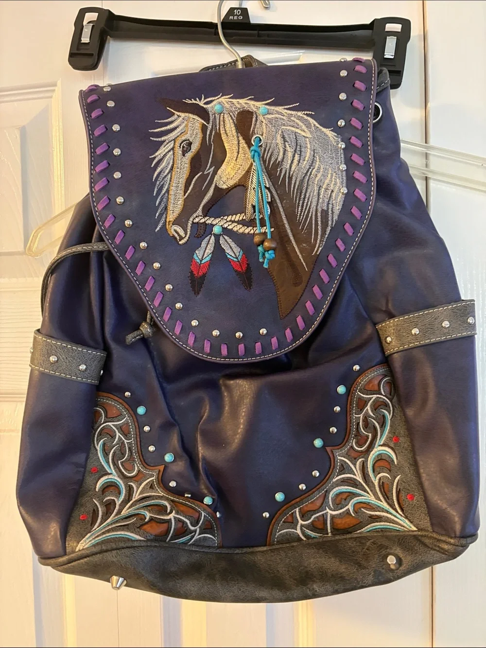 619 Purple Horse Embroidered Women's Backpack Purse - Picture 1 of 8